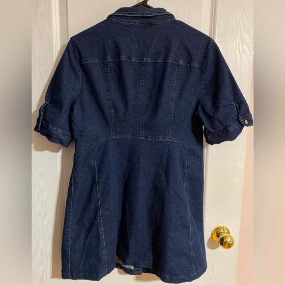 Nina Leonard Mini Buttoned Denim Jean Short Sleeve Blue Pockets Dress Size Large - Picture 7 of 9